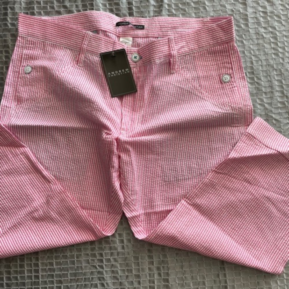 ANDREW CHRISTIAN NEW SEERSUCKER CROOP PANTS SIZE 32